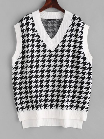 [29% OFF] [HOT] 2020 Houndstooth Stepped Hem Sweater Vest In WHITE | ZAFUL