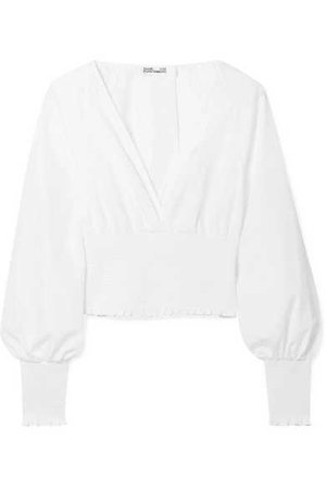 Diane von Furstenberg | Smocked open-back cotton-poplin blouse | NET-A-PORTER.COM