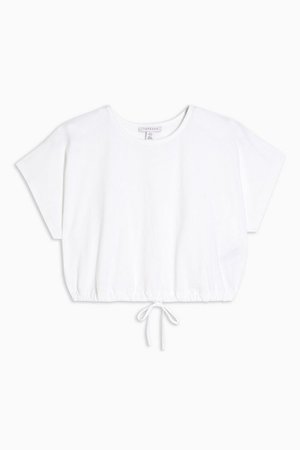 White Short Sleeve Bubble Hem Crop Top | Topshop