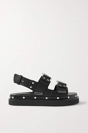 Alix Studded Leather Slingback Platform Sandals - Black