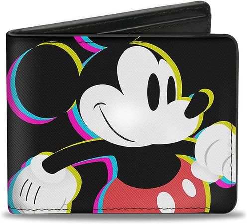 Amazon.com: Buckle-Down Men's Disney Wallet, Bifold, CMYK Mickey Mouse Walking Pose Pixel Text Black Multi Neon, Vegan Leather, Multicolor, Standard Size : Toys & Games