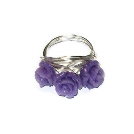 Purple 3 Flower Wire-Wrapped Ring
