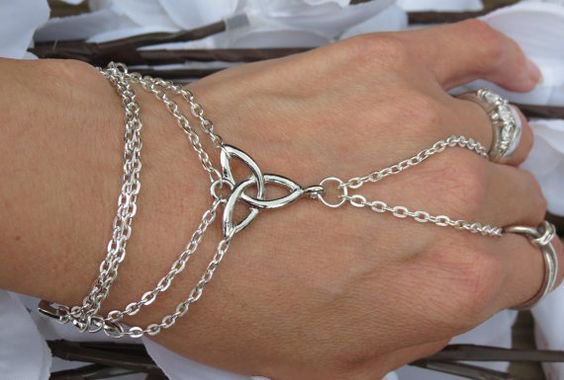 Triquetra slave bracelet, Celtic jewelry slave bracelets, Silver Infinity hand chain hand jewelry... hand bracelet body jewelry handlet
