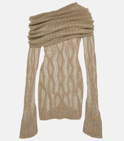 X KNWLS Off Shoulder Wool Blend Minidress in Neutrals - Jean Paul Gaultier | Mytheresa