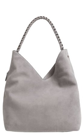 gray suede bag