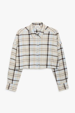 Cropped flannel shirt - Neutral check - Shirts & Blouses - Monki WW