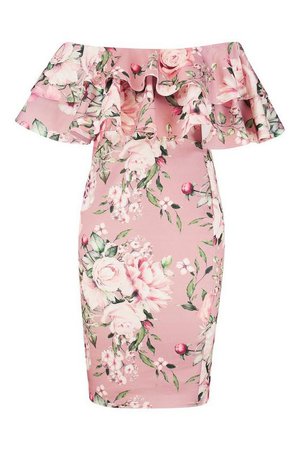 Plus Off Shoulder Floral Ruffle Midi Dress | Boohoo