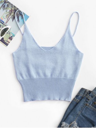 [24% OFF] [HOT] 2020 Knit Cami Top In BLUE | ZAFUL