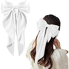 Amazon.com : Large Hair Bow Clips for Women Girls Silky Satin Hair Barrettes with Long Ribbon Tail White Hair Bows Slides Wedding Hair Accessories for Women Girls : Beauty & Personal Care