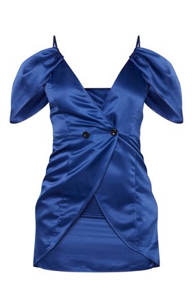 Navy Drape Sleeve Bardot Blazer Mini Dress | PrettyLittleThing USA