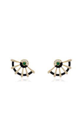 18k Yellow Gold Diamond, Emerald, Onyx Earrings By State Property | Moda Operandi