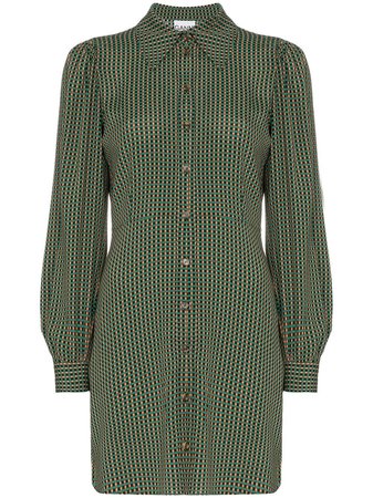 Green Ganni Check Print Shirt Dress | Farfetch.com