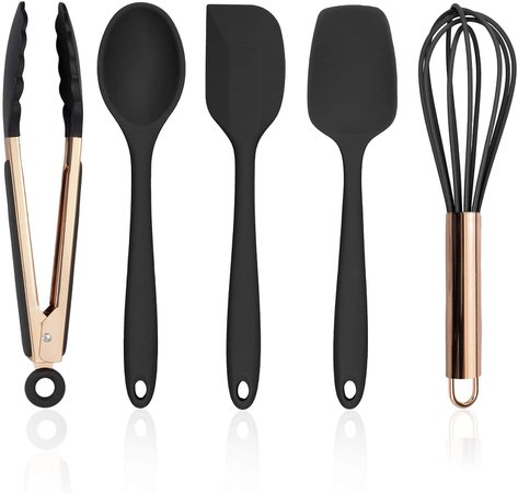 Amazon.com: Cook with Color Silicone Cooking Utensils, 5 Pc Kitchen Utensil Set, Easy to Clean Silicone Kitchen Utensils, Cooking Utensils for Nonstick Cookware, Kitchen Gadgets Set - Black and Copper: Kitchen & Dining