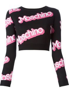 MOSCHINO logo intarsia cropped top sweater
