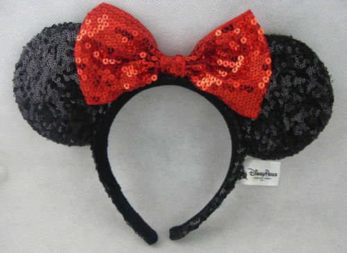 Minnie Mouse Ears Headband Black Sparkle Shimmer - Large Red Sequin Bow Mickey for sale online | eBay