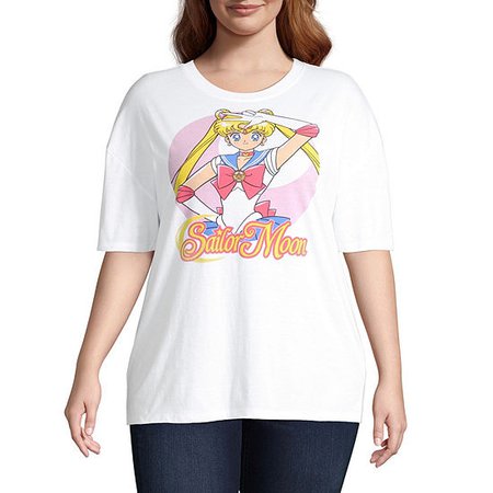 Juniors Womens Crew Neck Short Sleeve Graphic T-Shirt, Color: Sailor Moon White - JCPenney