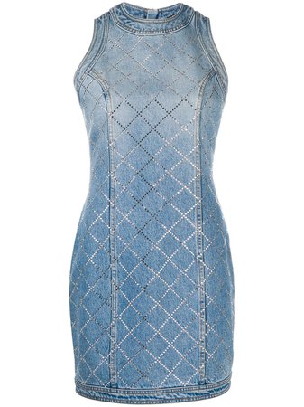 Balmain rhinestone-embellished Fitted Denim Dress - Farfetch