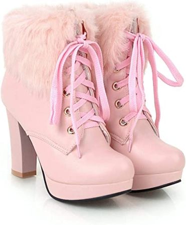 Amazon.com | Slim High Heel Ankle Boots for Women Fashion Faux Round Toe Lace Up Platform Booties Casual Winter Warm Shoes | Ankle & Bootie