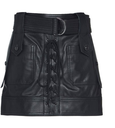 Belted Lace-Up Leather Mini Skirt Size: 42