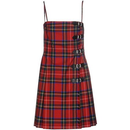 buckled red plaid dress