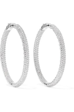 Kenneth Jay Lane | Rhodium-plated crystal hoop earrings | NET-A-PORTER.COM