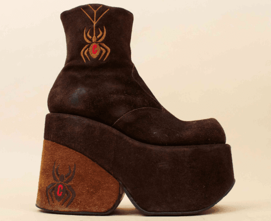 funky brown spider wooden platform heels