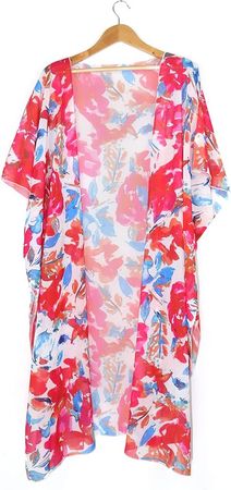 Hibluco Women's Summer Chiffon Floral Kimono Cardigan Long Swimwear Cover Ups at Amazon Women’s Clothing store
