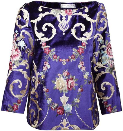 JIRI KALFAR - Royal Blue Velvet Top With Embroidery