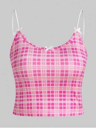 [29% OFF] [HOT] 2020 Bowknot Checked Cami Top In LIGHT PINK | ZAFUL