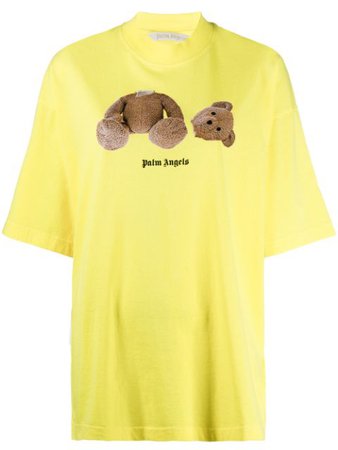 Yellow Palm Angels bear motif logo print T-shirt PWAA017F20JER0041860 - Farfetch