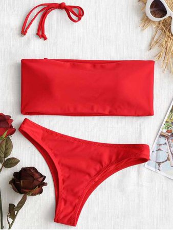 Maillot De Bain Bandeau Et Culotte à Coupe Haute Rouge: Bikinis M | ZAFUL