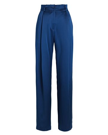 SABLYN Emerson Pleated Silk Wide-Leg Pants in blue | INTERMIX®