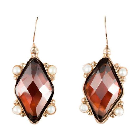 Italian Lozenge Crystal and Pearl Vermeil Drop Earrings For Sale at 1stDibs