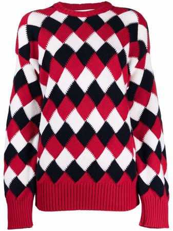 AMI AMALIA argyle-knit Merino Sweater - Farfetch