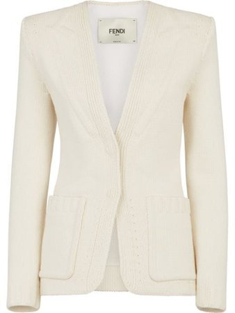 Shop white Fendi ribbed-edge V-neck cardigan with Express Delivery - Farfetch