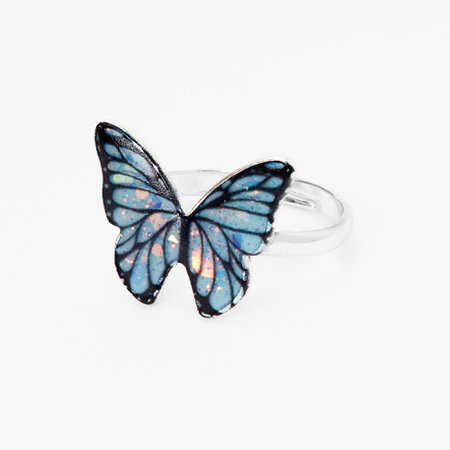 Silver & Blue Butterfly Ring | Claire's