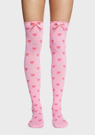 knee high pink heart socks