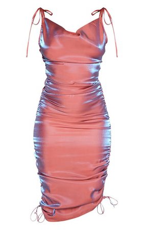 Pink Metallic Shimmer Cowl Neck Tie Strap Dress | PrettyLittleThing USA
