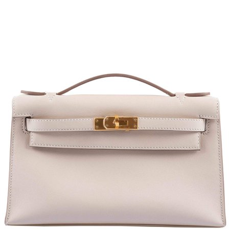 Hermes, Kelly Mini Pochette clutch bag Craie Swift Gold Hardware