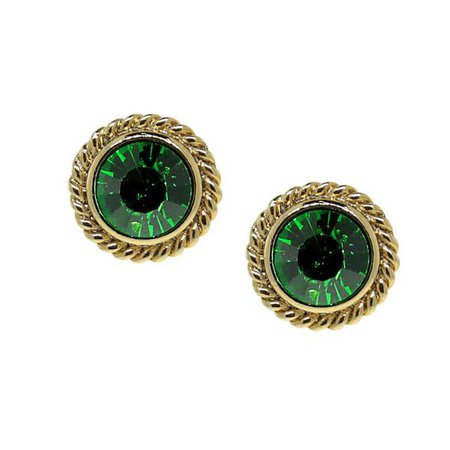 14k Gold Dipped Green Round Button Stud Earrings