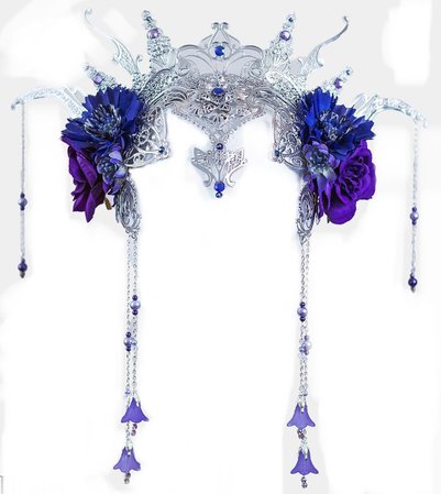 blue purple crown headband silver flower