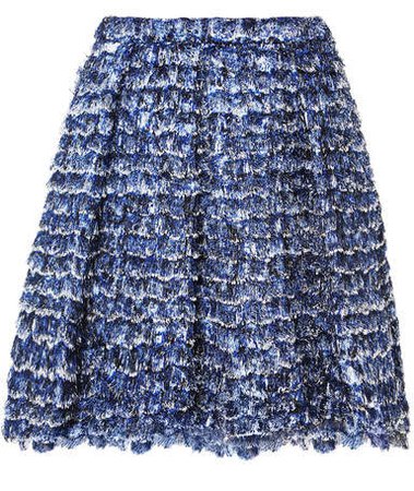 Fringed Printed Crepe Mini Skirt - Blue