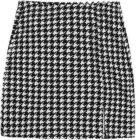 Amazon.com: Milumia Women's Elegant High Waist Slit Hem Houndstooth Print Bodycon Mini Skirt Black X-Small : Clothing, Shoes & Jewelry