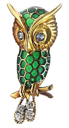green and golden owl pin