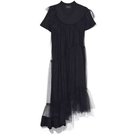 Simone Rocha Long Frill Jersey Tulle T-Shirt Dress In Black ($830)