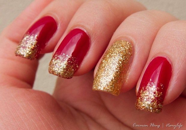 Red and Gold Nails