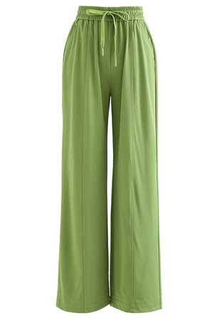 Casual Side Pocket Wide Leg Pants in Green - Retro, Indie and Unique Fashion