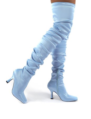Outlaw Blue Ruched Over The Knee Heeled Boots | Public Desire – Public Desire USA