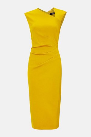 Asymmetric Tuck Pencil Dress | Karen Millen