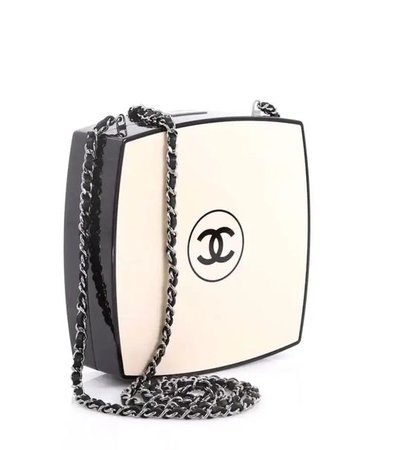 Chanel Runway Ivory Black Plexi Small Square Makeup Evening Shoulder Flap Bag